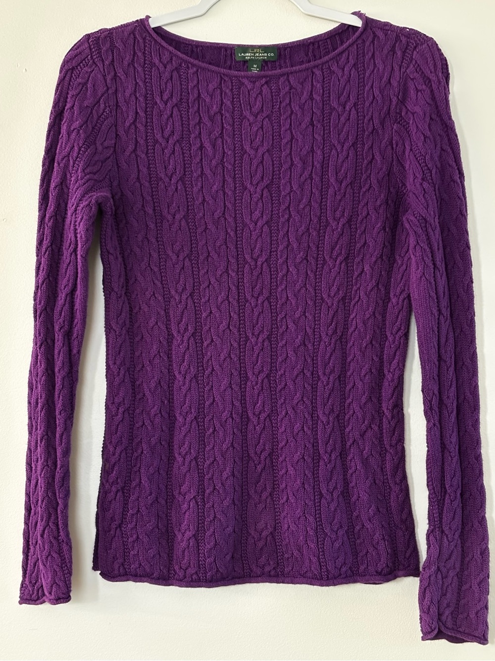 Lauren Ralph Lauren Deep Purple Cable Knit Scoop Neck Sweater